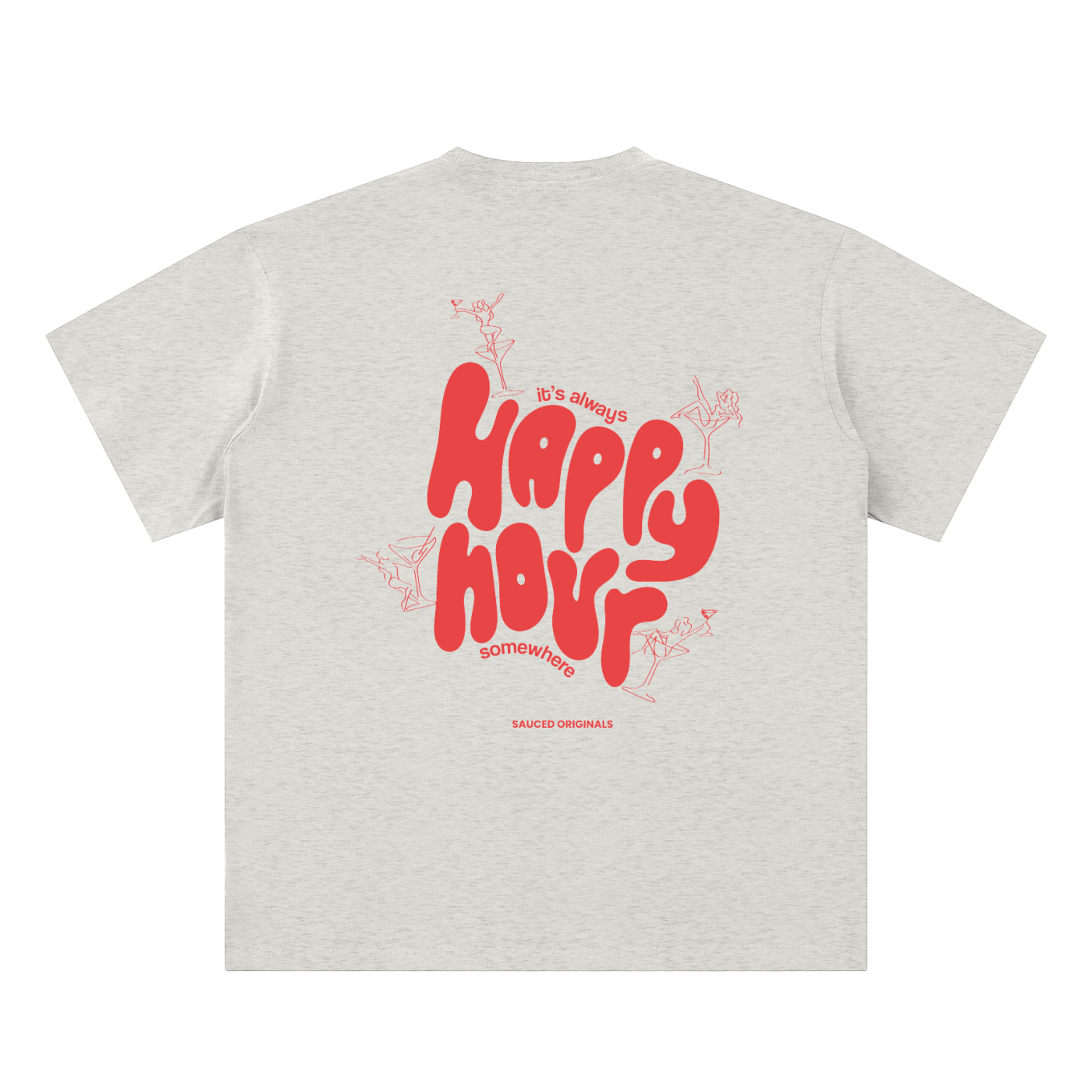red + oat grey 'happy hour' tee