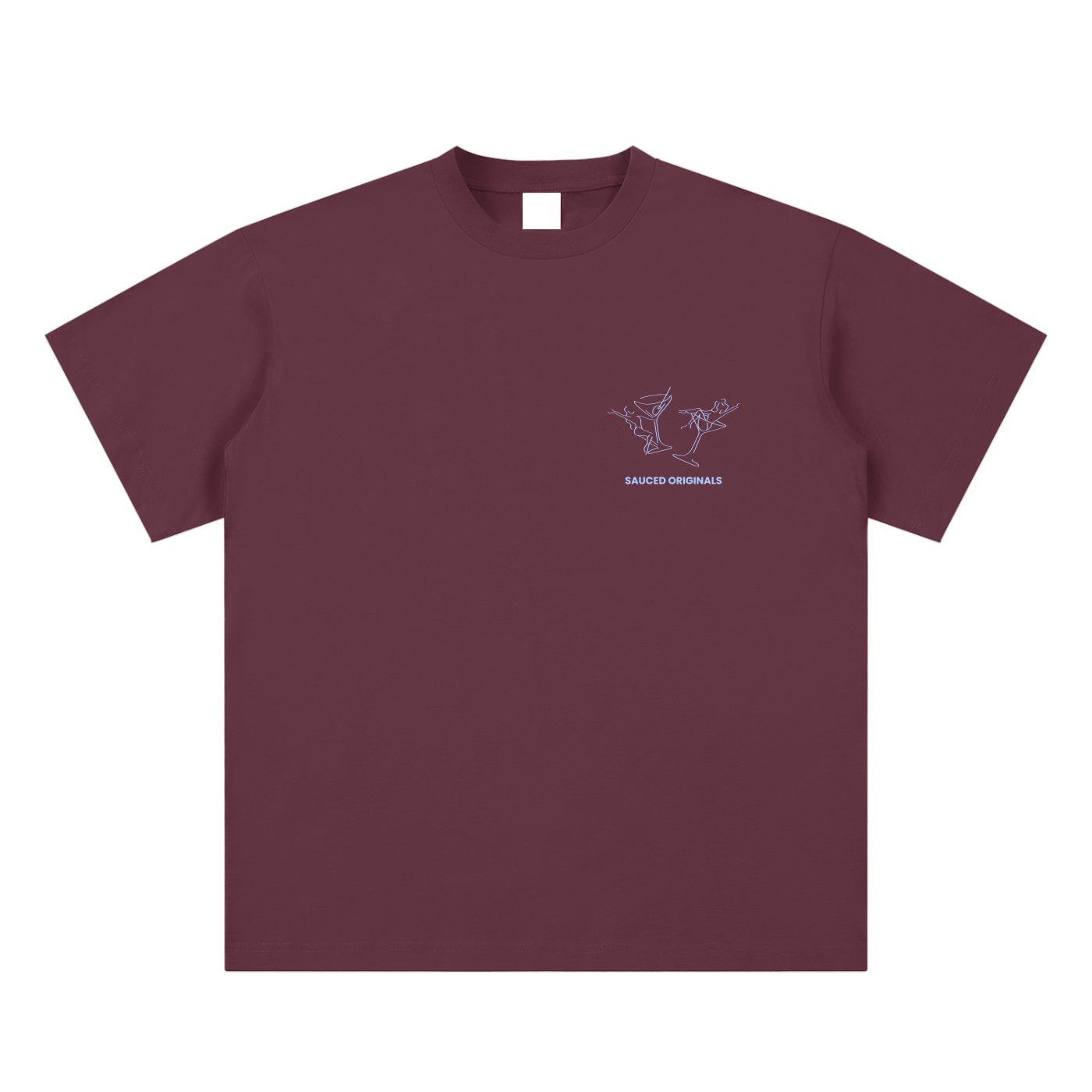 blue + burgundy 'happy hour' drop shoulder tee