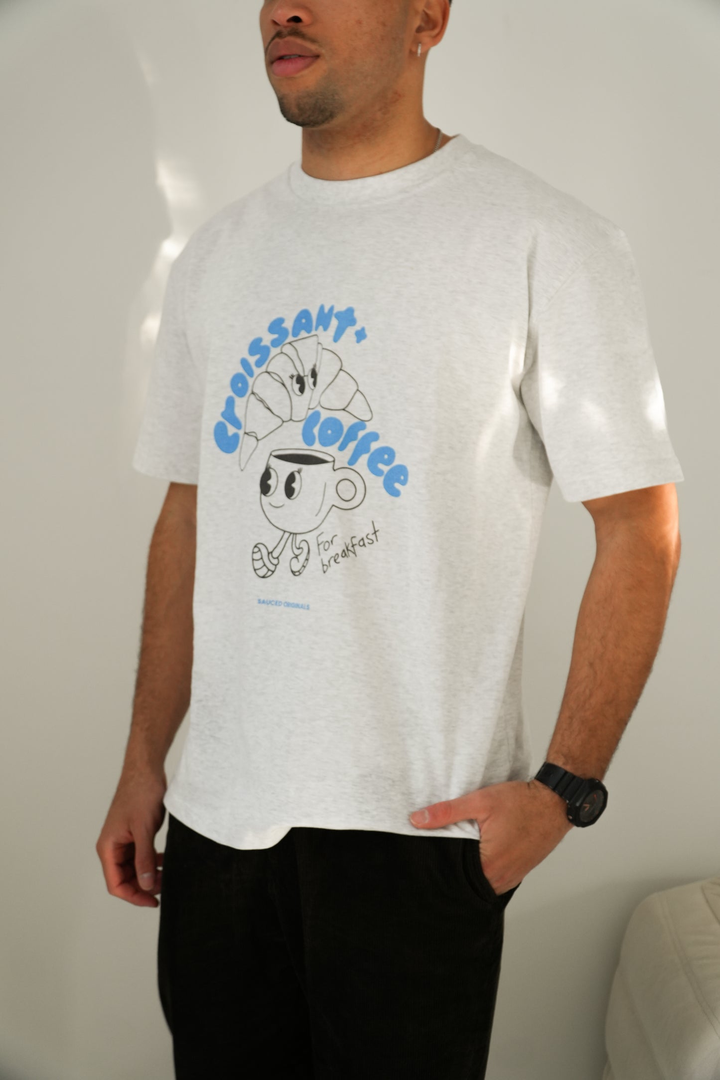 'croissant + coffee' drop shoulder tee