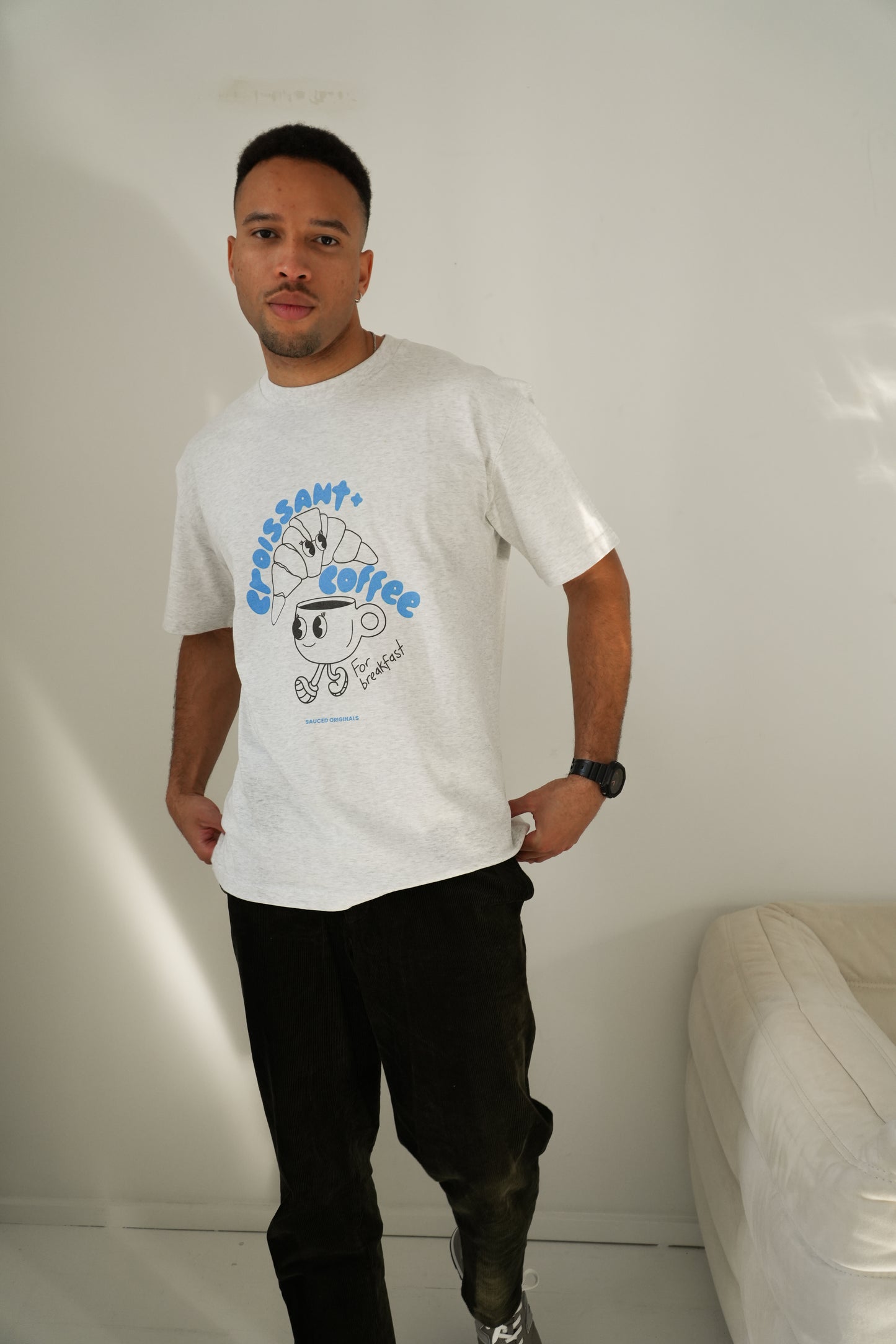 'croissant + coffee' drop shoulder tee