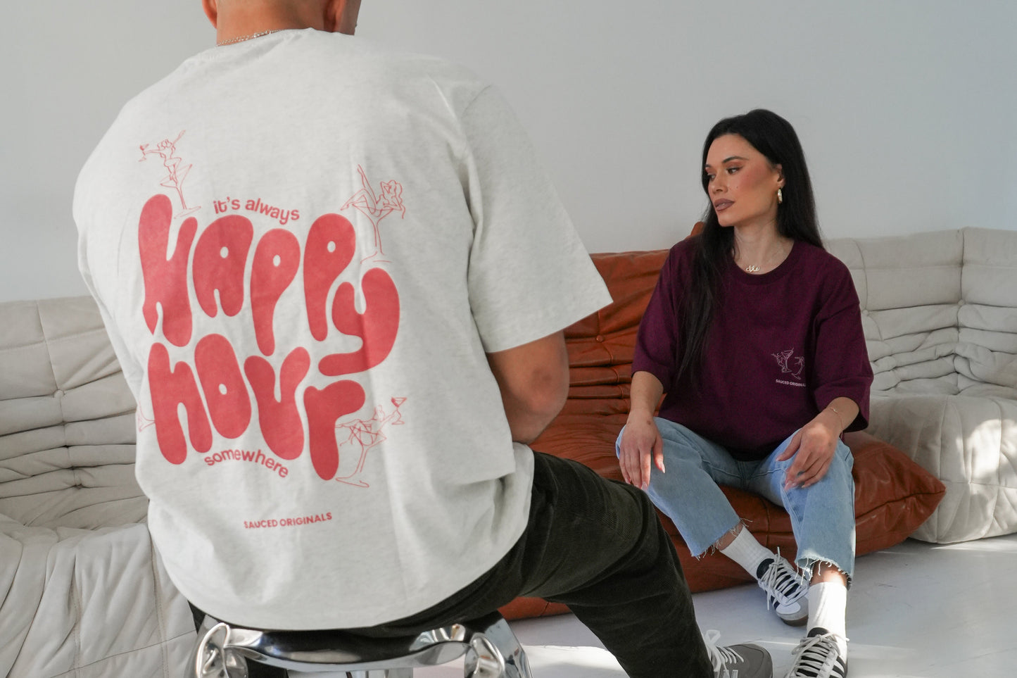red + oat grey 'happy hour' tee