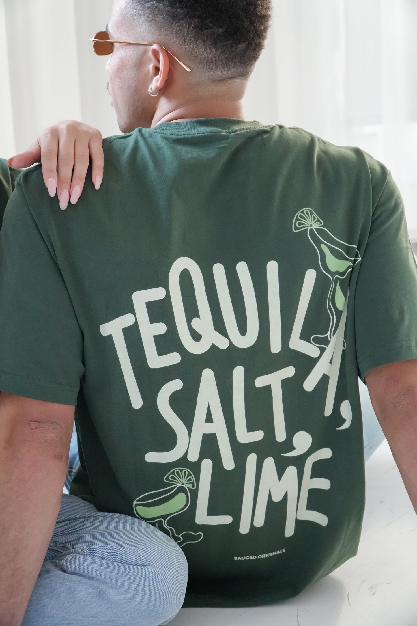 'tequila, salt, lime' drop shoulder tee