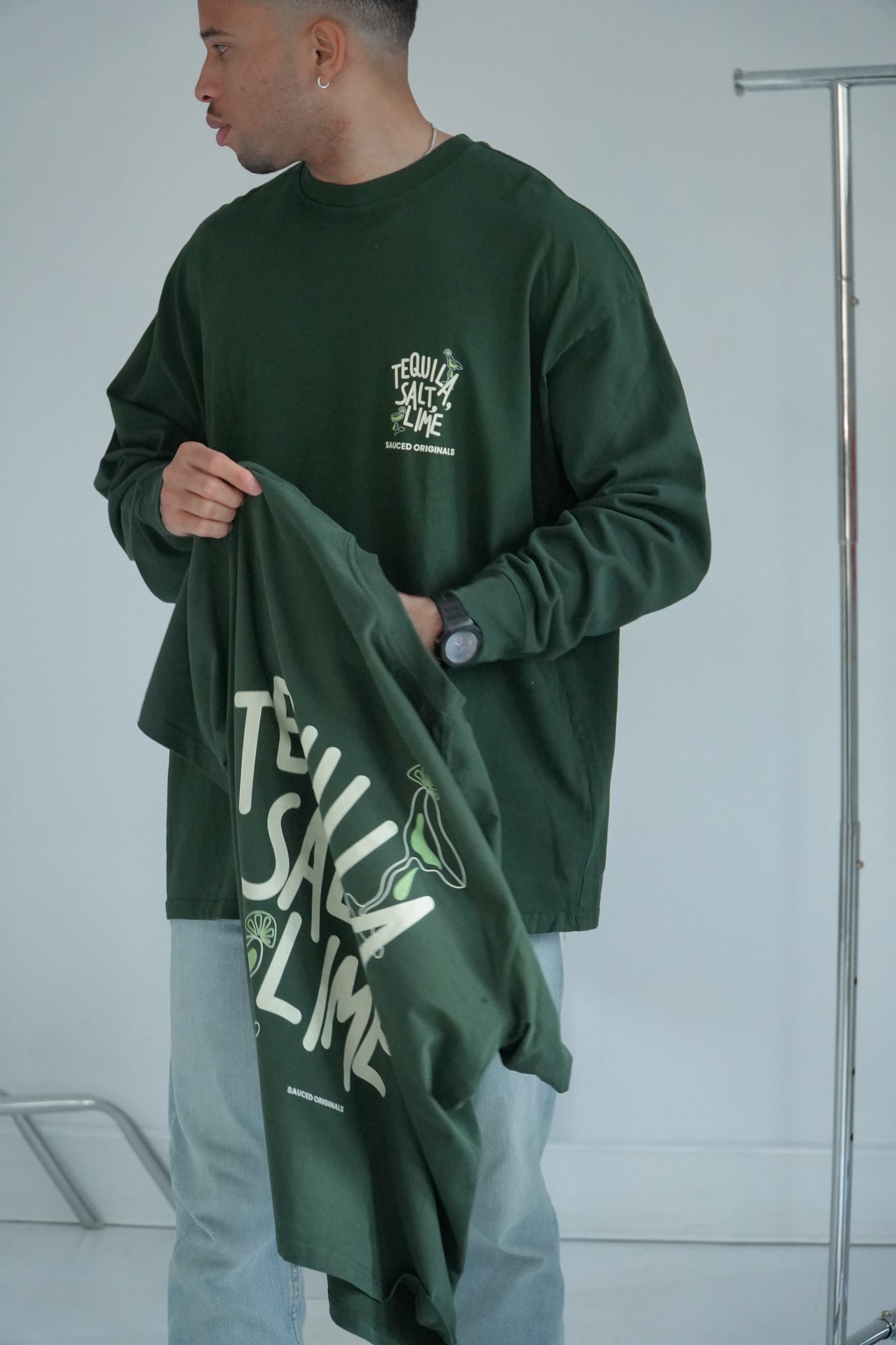 'tequila, salt, lime' long sleeve oversized tee