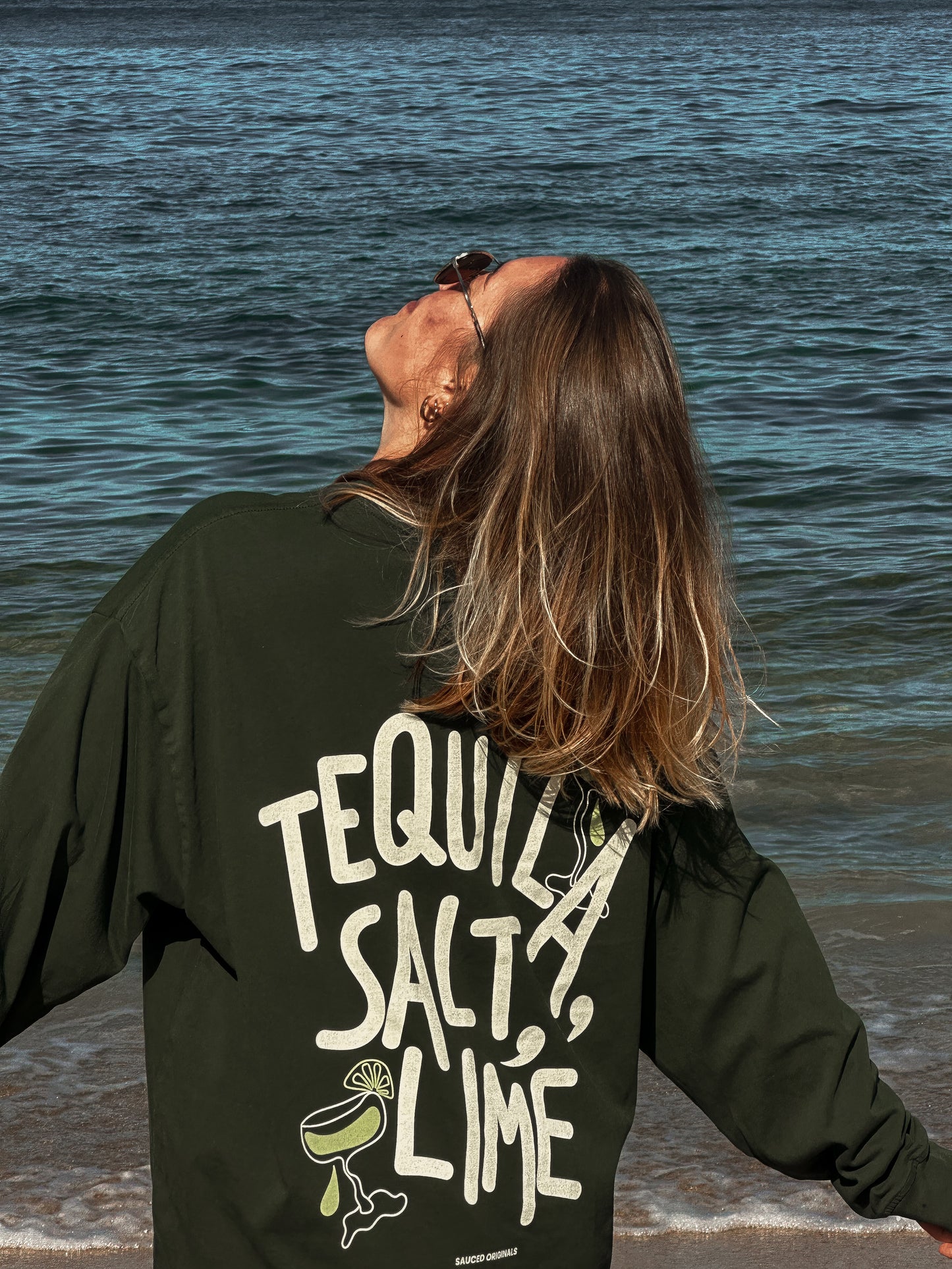 'tequila, salt, lime' long sleeve oversized tee