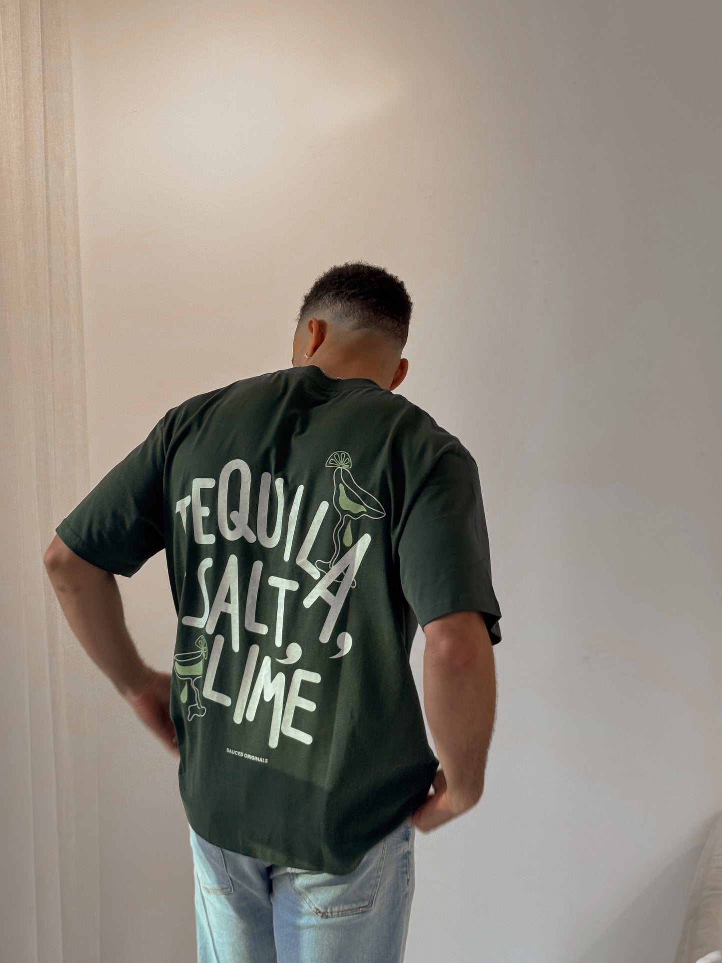 'tequila, salt, lime' drop shoulder tee