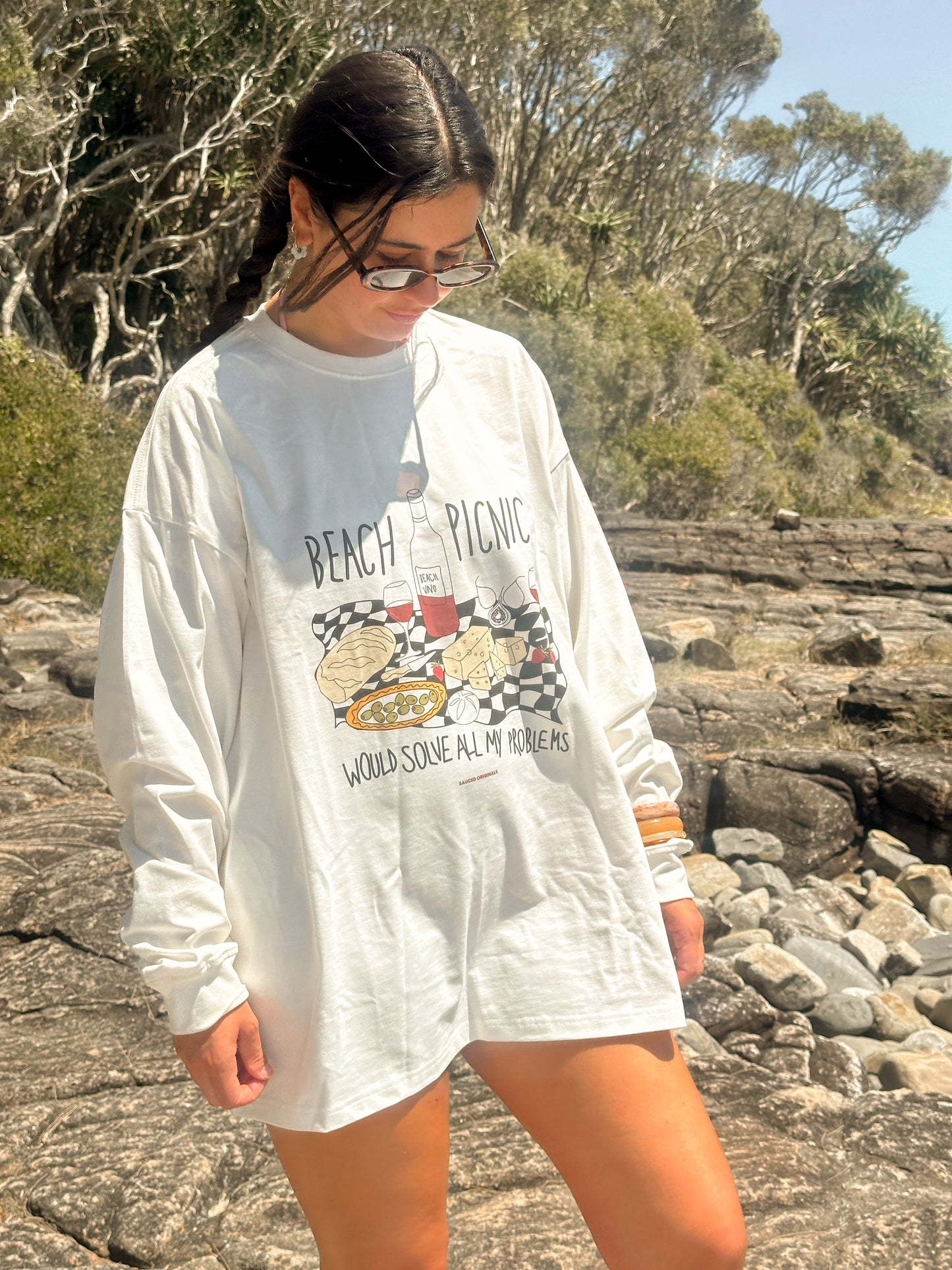 'beach picnic would solve all my problems' long sleeve tee