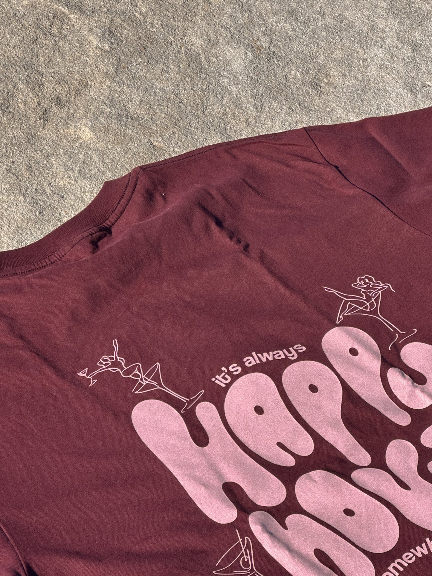 pink + burgundy 'happy hour' drop shoulder tee
