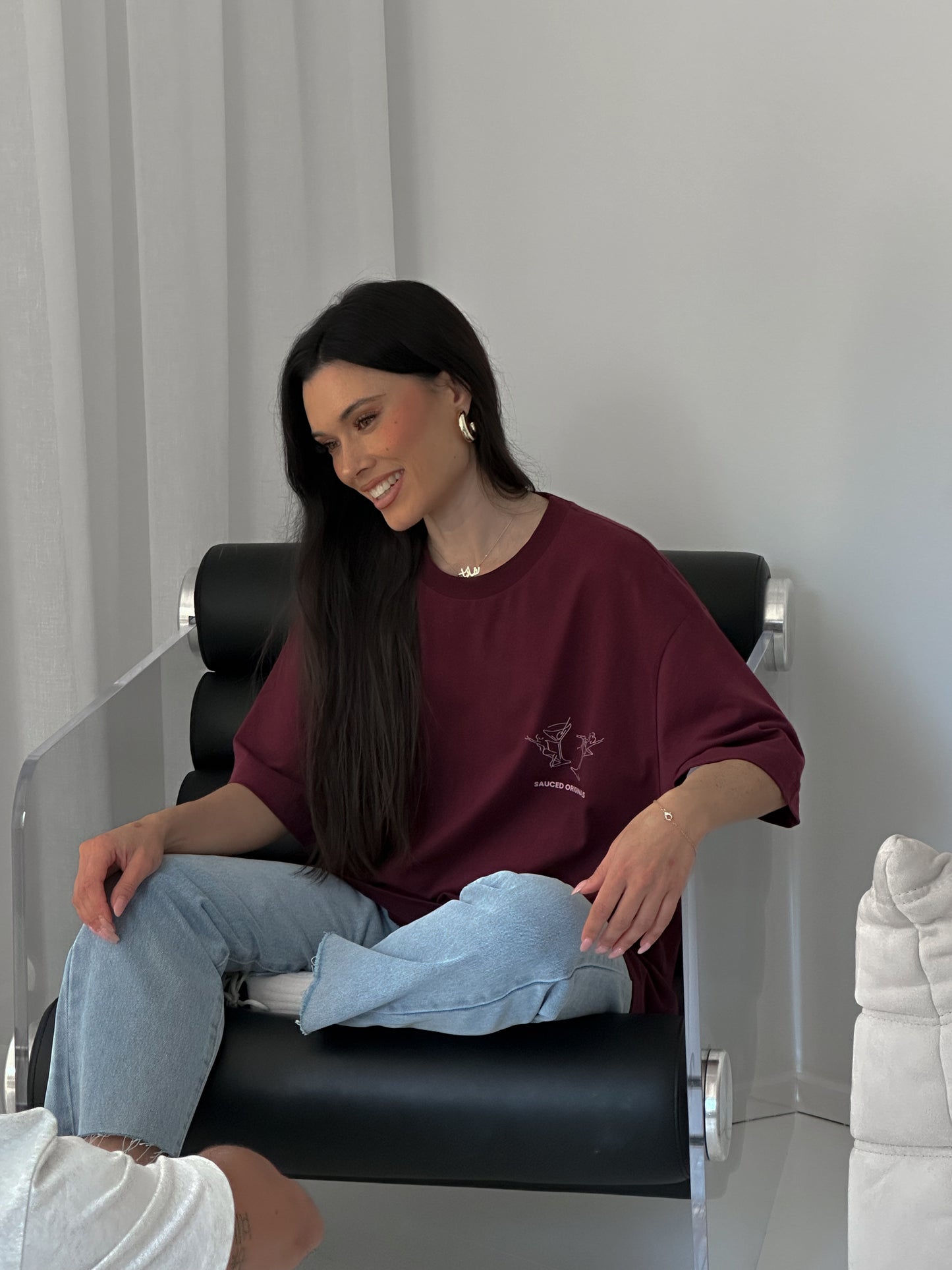 pink + burgundy 'happy hour' drop shoulder tee