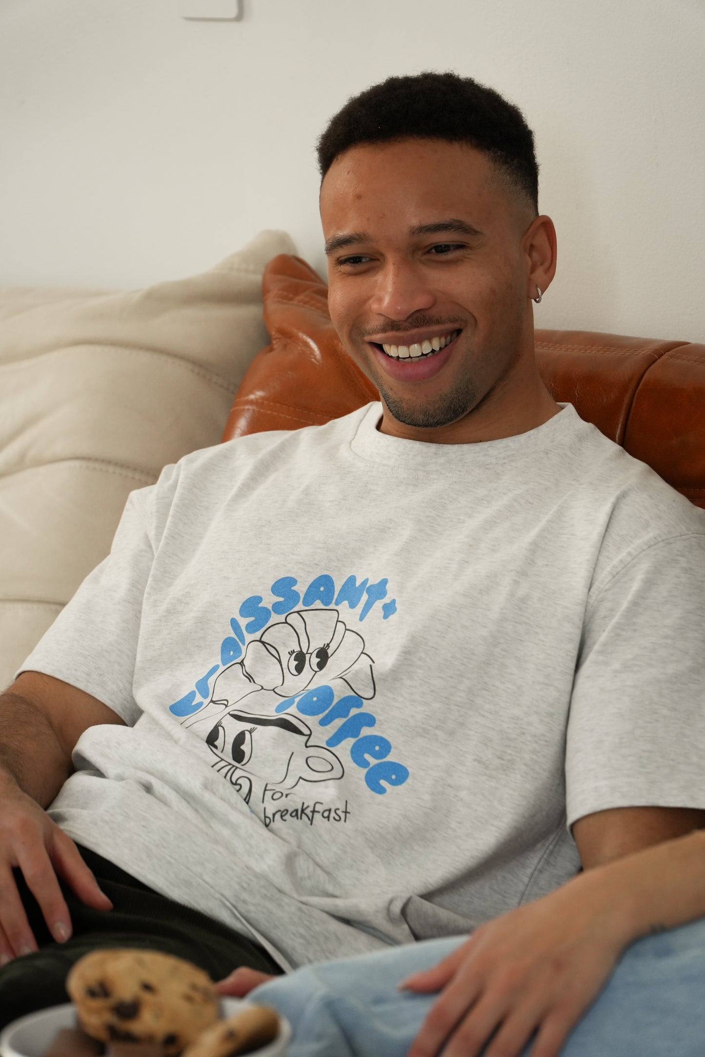 'croissant + coffee' drop shoulder tee