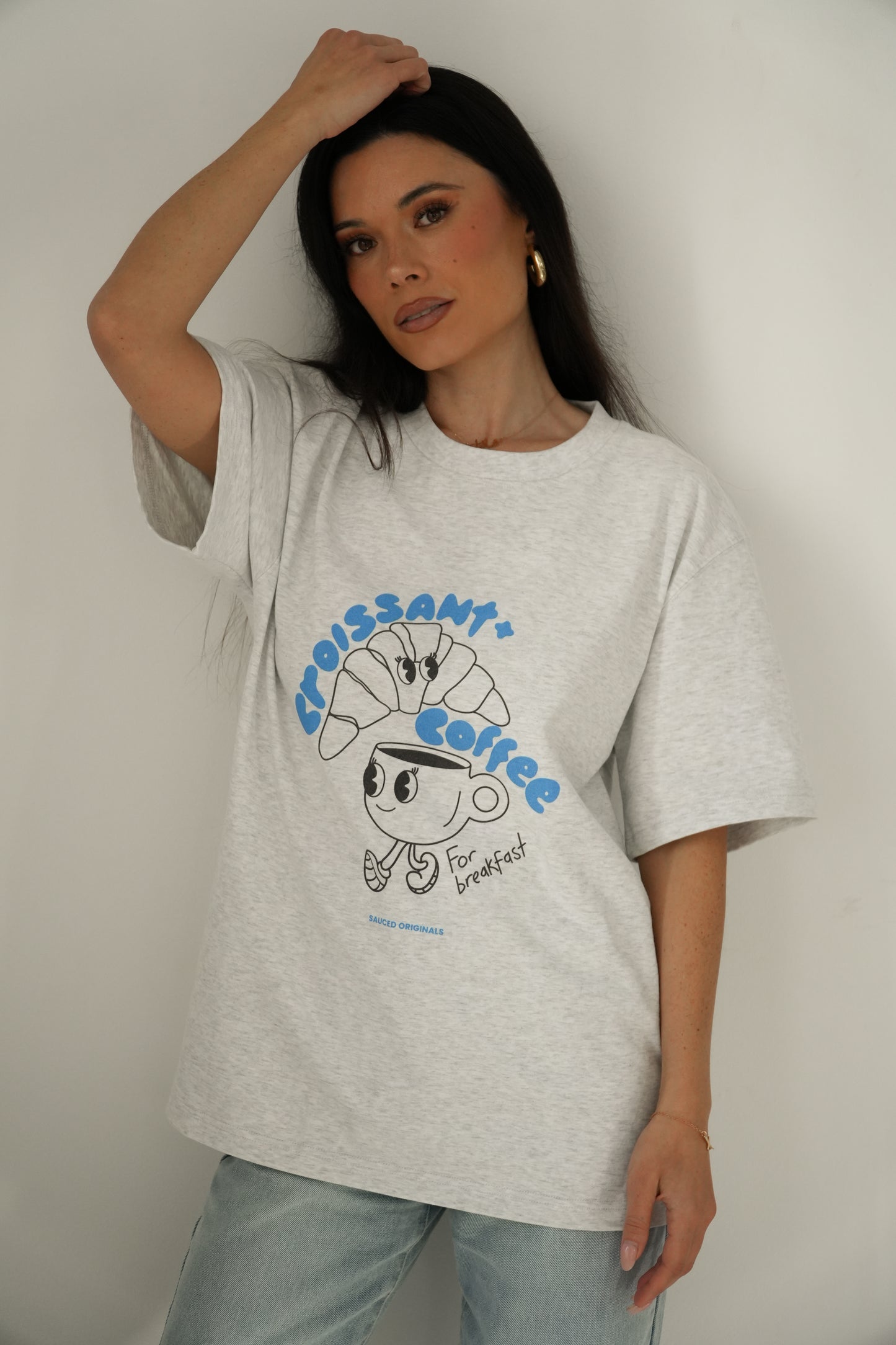 'croissant + coffee' drop shoulder tee