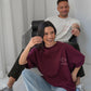 pink + burgundy 'happy hour' drop shoulder tee