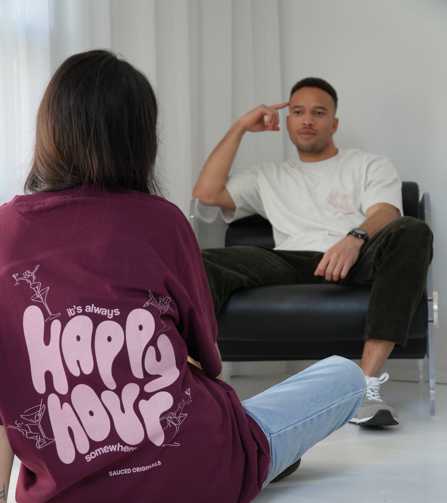 pink + burgundy 'happy hour' drop shoulder tee
