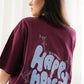 blue + burgundy 'happy hour' drop shoulder tee