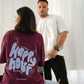 blue + burgundy 'happy hour' drop shoulder tee
