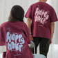 pink + burgundy 'happy hour' drop shoulder tee