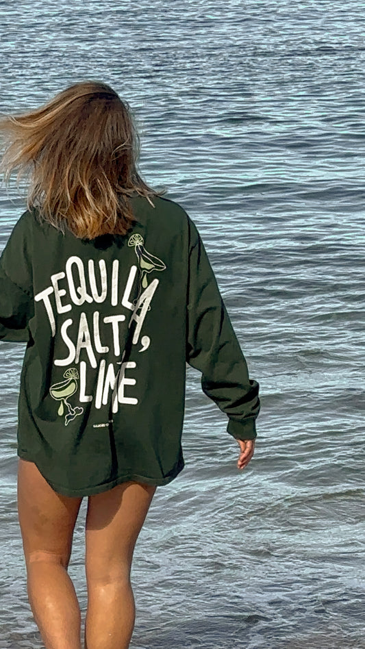 'tequila, salt, lime' long sleeve oversized tee