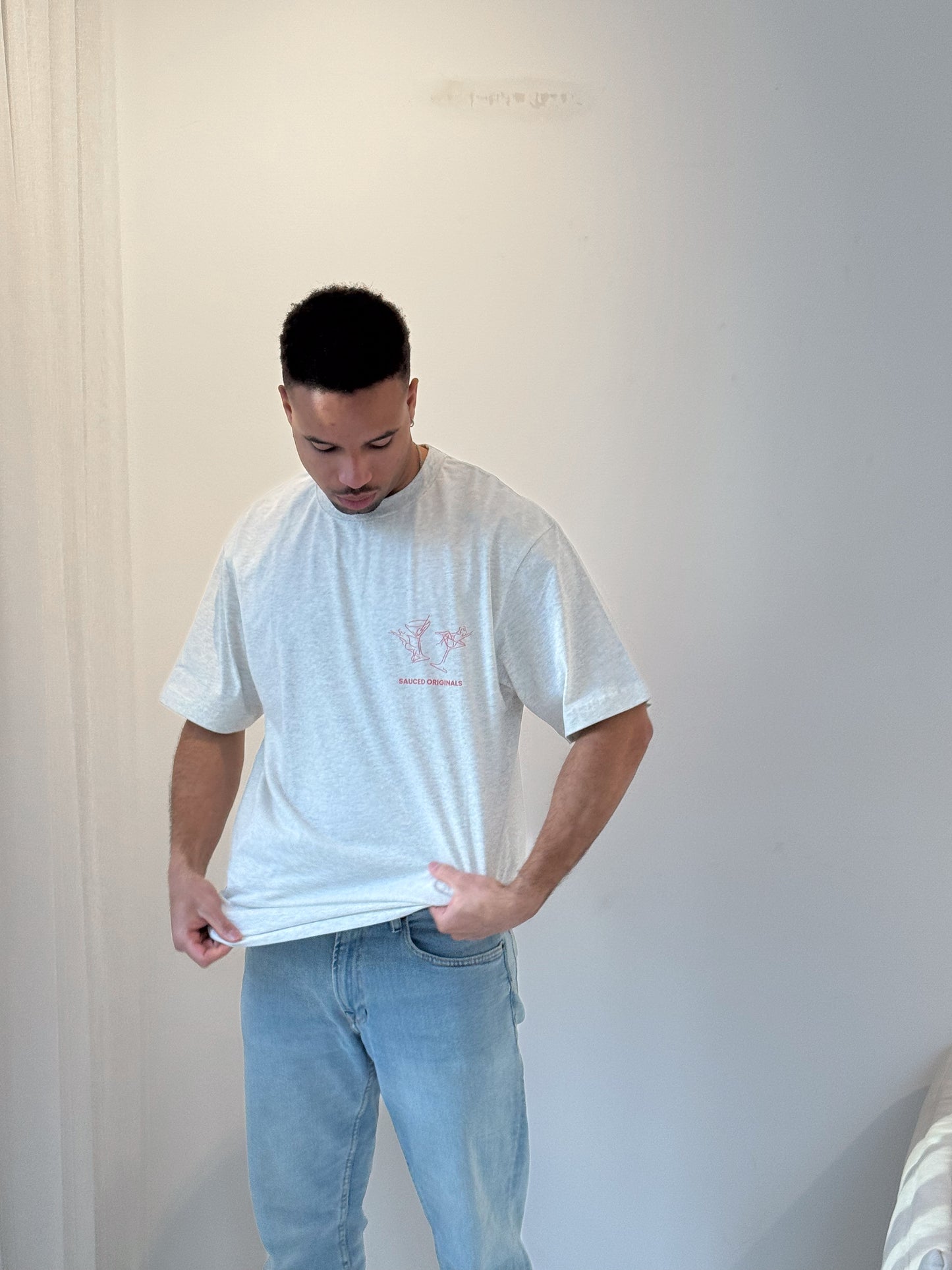 red + oat grey 'happy hour' tee