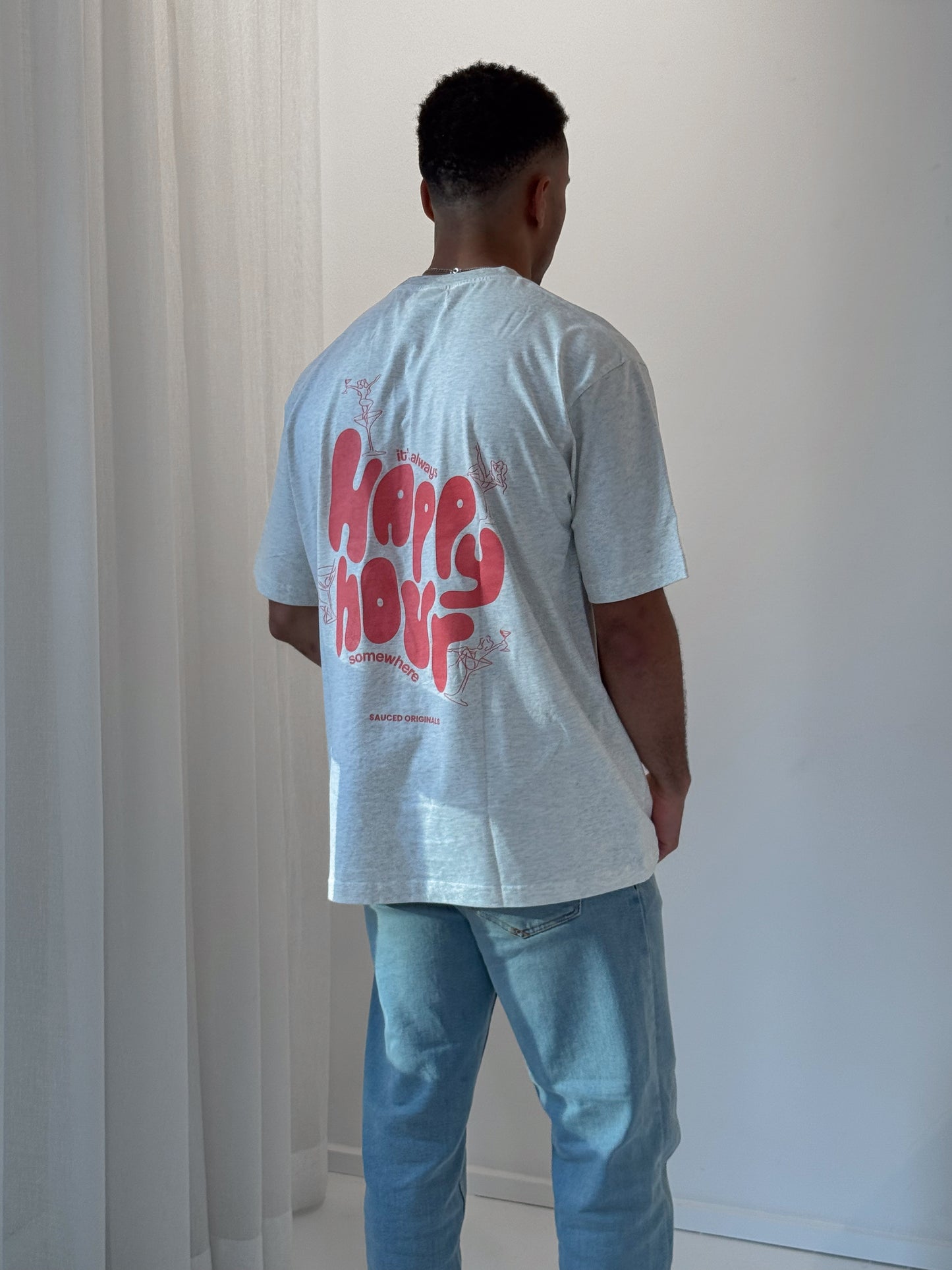 red + oat grey 'happy hour' tee
