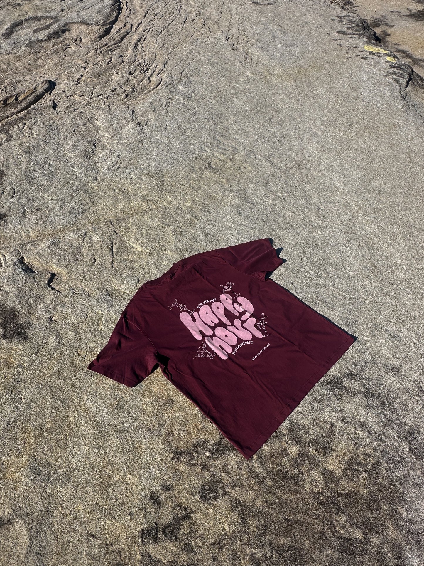 pink + burgundy 'happy hour' drop shoulder tee
