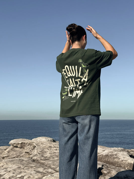 'tequila, salt, lime' drop shoulder tee