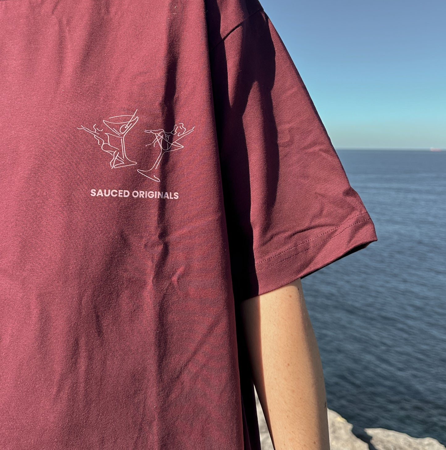 pink + burgundy 'happy hour' drop shoulder tee
