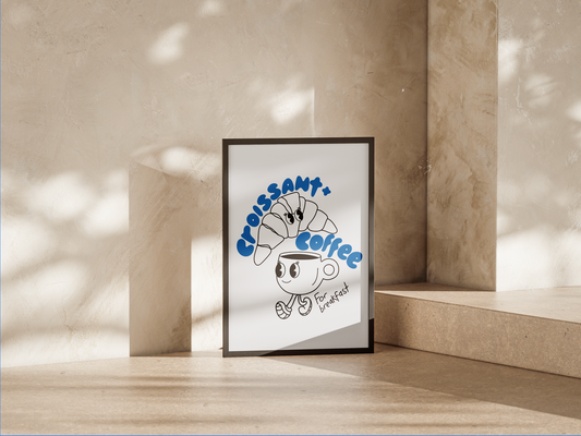 'croissant + coffee' premium quality art print